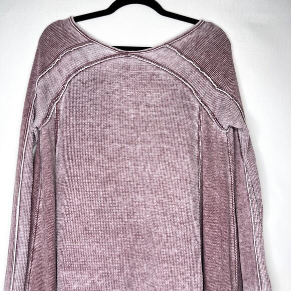 Free People Women’s Hankercheif V-neck Flowy Waffle Knit Top XS Maroon - Picture 9 of 11
